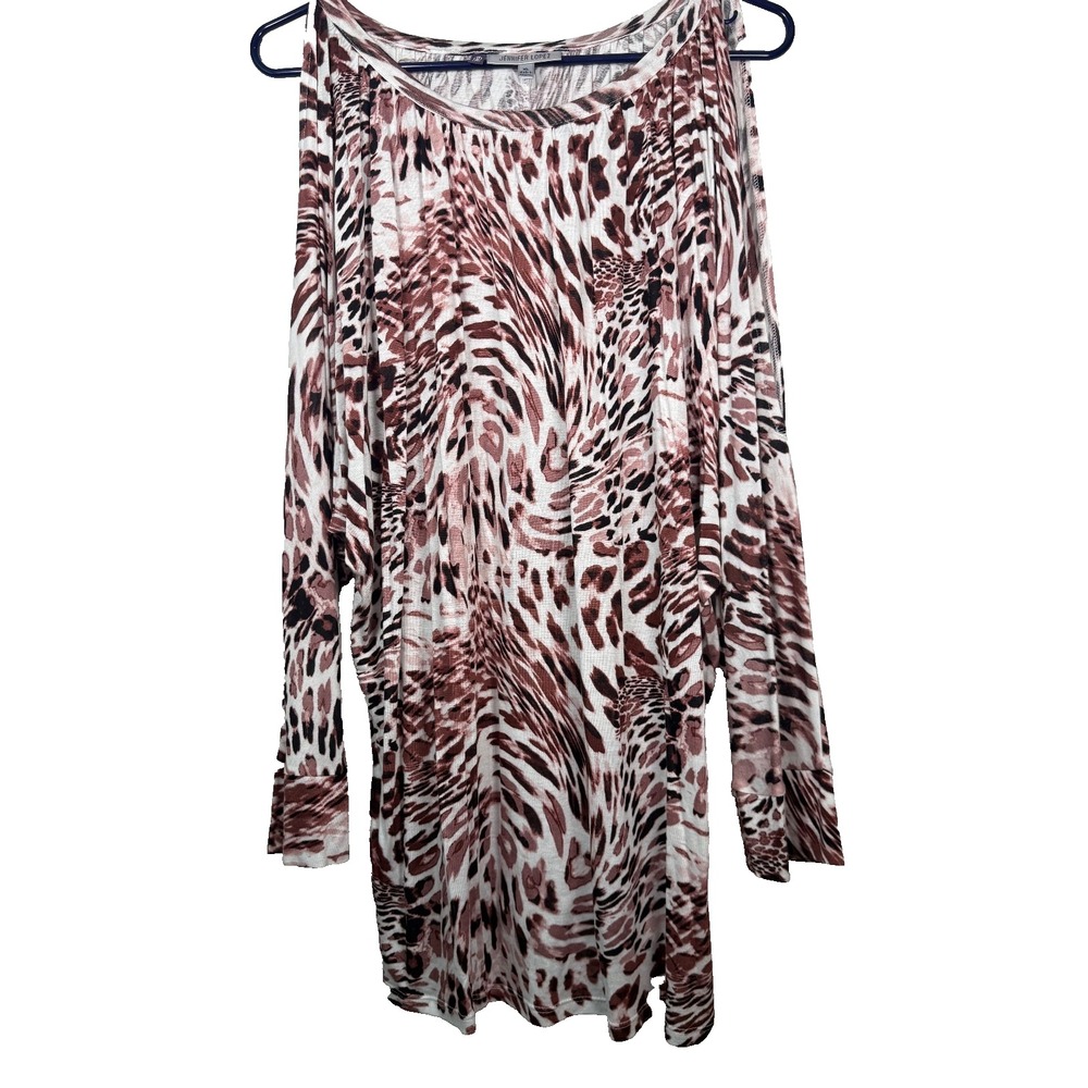 Jennifer Lopez Womens XL Animal Print Tunic Top Long Sleeve Stretch‎ Blouse